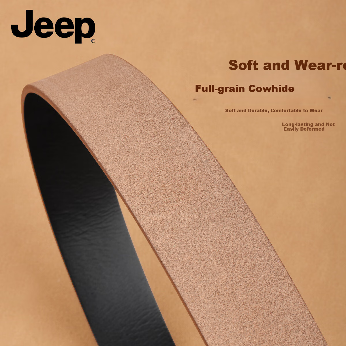 JEEP Men's Belt, Top-Grain Leather, Toothless Inner Belt, Casual High-End Trouser Belt, Birthday Gift for Boyfriend Or Husband