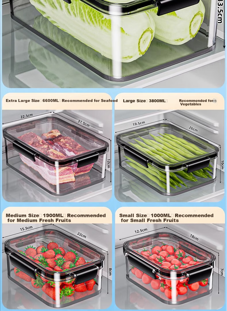 KATEI STORY Japanese Refrigerator Storage Box, Food-Grade Specialized Fresh-Keeping Box, Large Capacity Freezer Fruit Organizer, Sealed Container for Vegetables 10