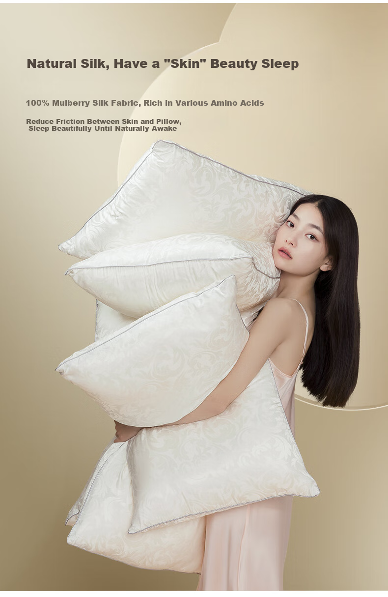 Taihuxue Adult Silk Fiber Pillow, Medium-Sized with Silk Fiber Filling, Soft And Breathable, Single Pack 48*74 4