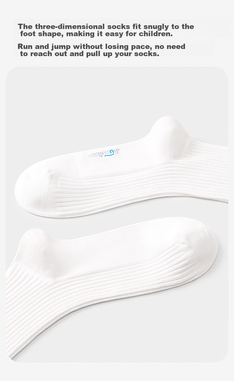 Jiusuiban Cloud-Feel Cotton Children's Socks for Boys And Girls, 5A Antibacterial School Style White Socks, Mid-Calf Socks for Teenagers, Athletic Cotton Socks 6