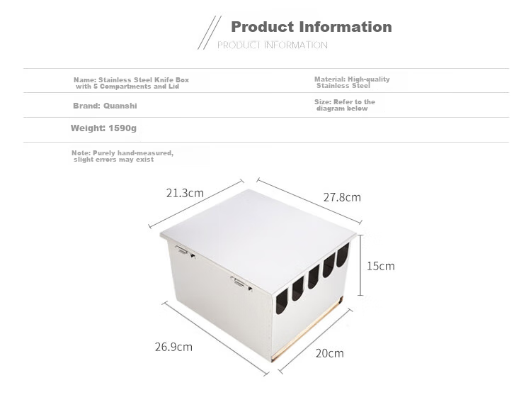 Quanshi Hotel-Specific Stainless Steel Knife Box, Commercial Knife Rack, Large Knife Holder with Lock, Storage Box, Organizer Shelf, 5 Compartments with Lid 2