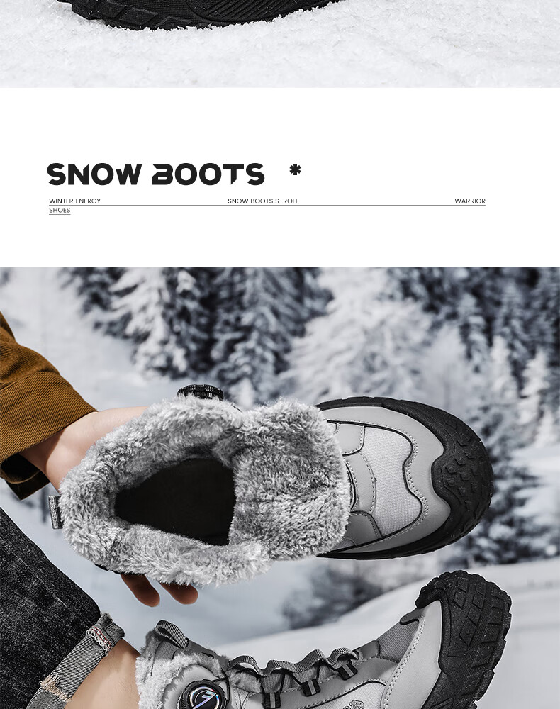 Warrior Men's Snow Boots 2025 Winter New Warm Fleece Thickened Cotton Shoes Black Size 39 11