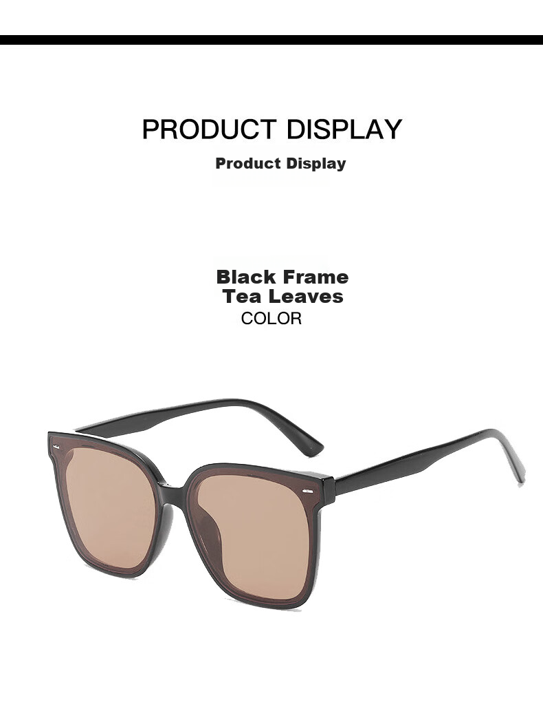Boshide Sunglasses, Vintage Black Frame with Brown Square Lenses, Face-Slimming, High-End Ins Style, Black Frame with Brown Lenses 7