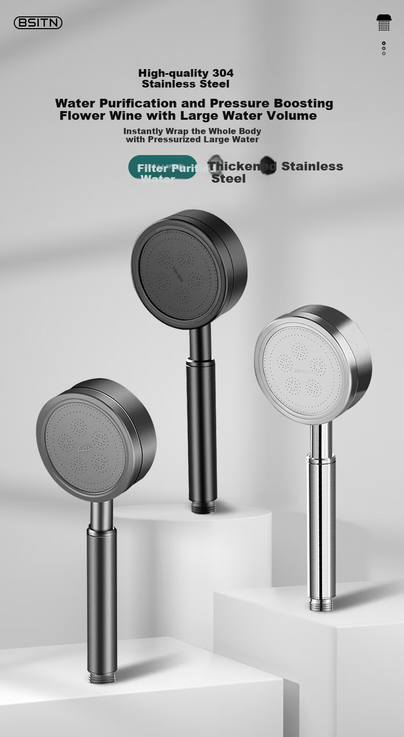 BSITN 304 Stainless Steel Pressurized Handheld Shower Head Single Nozzle Universal High-Pressure Showerhead BH032 1