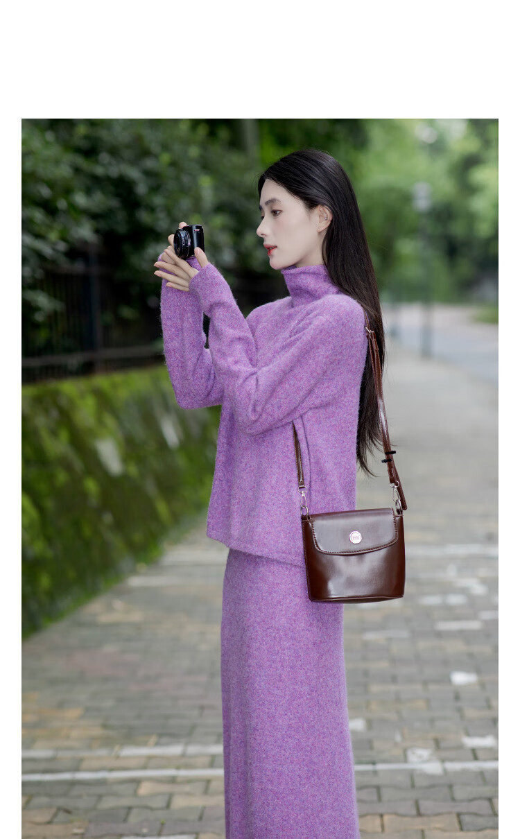 Demana Luxury Soft Core Set Winter Knit Turtleneck Top Elastic Waist Straight Skirt Elegant Women's Two-Piece Set 2