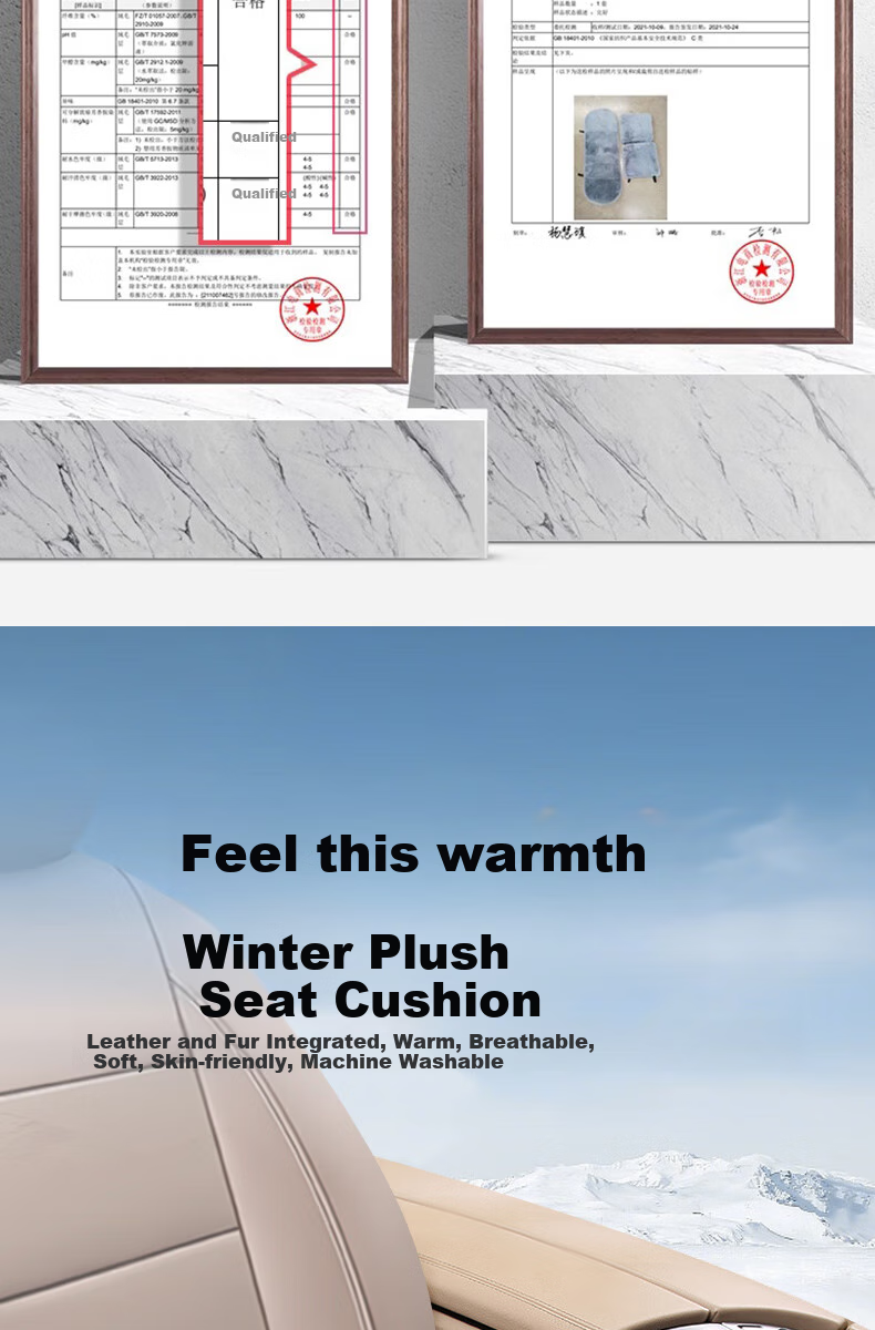 Jiabolan Winter Car Seat Cushion, Plush Thickened Short Plush Wool, Single Piece Backrest Pillow, Warm Rear Seat Commercial Vehicle Two-Piece Set 2