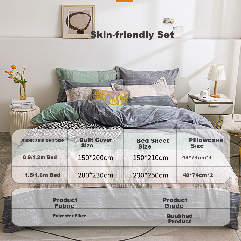 AVIVI Class A Washed Cotton Single Bed Dormitory Three-Piece Set, Bed Sheet And Duvet Cover, Striped Era, Duvet Cover 150*200cm