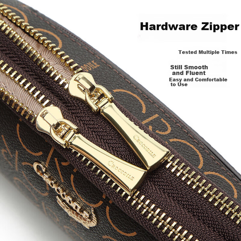 CROCODILE Goddess Festival Double Zipper Wrist Bag Classic Floral Casual Women's Handbag Gift for Wife V1686 Camel Color
