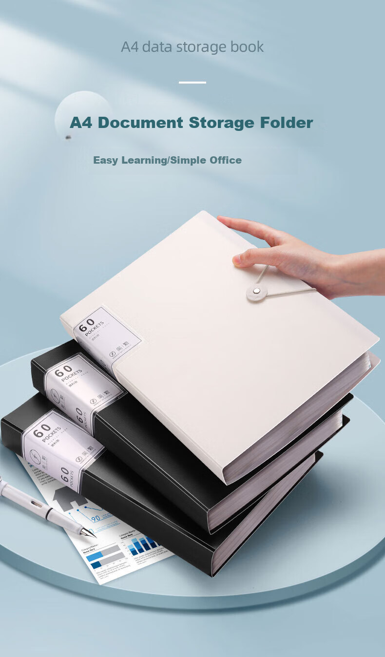 Jianfan A4/100-Page Large Capacity Document Folder, Loose-Leaf File Organizer, Sheet Protectors, Archive Binder, Contract Storage Folder, Student Subject Exam Paper Storage Pouch, Music Sheet Holder, Office Supplies 1