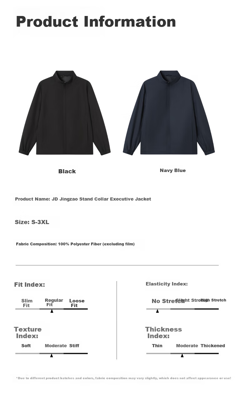 JD Original Stand-Collar Executive Jacket, Men's Coat for Spring And Autumn, New Style, Triple-Protection Business Casual Clothing, Men's Wear, Black, Size S 16