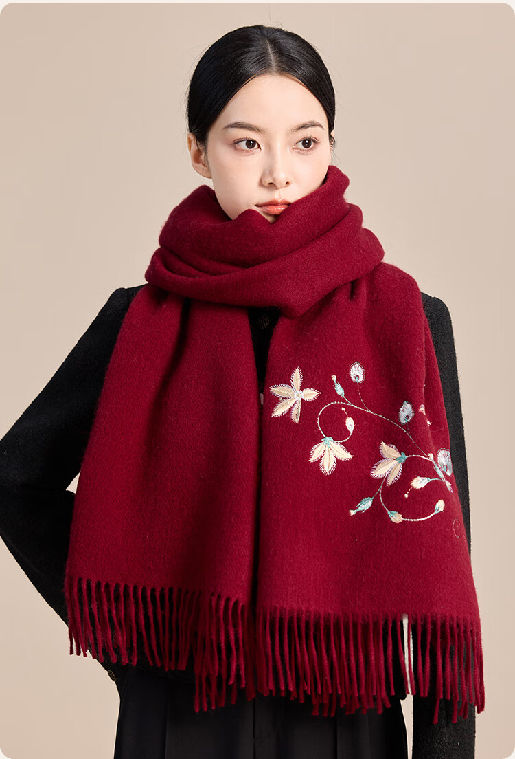 JIUMU Pure Wool Scarf for Women, Autumn And Winter Warm Outer Wrap Shawl, Gift for Mom And Elders, Christmas Birthday Present, Gift Box Packaging 19
