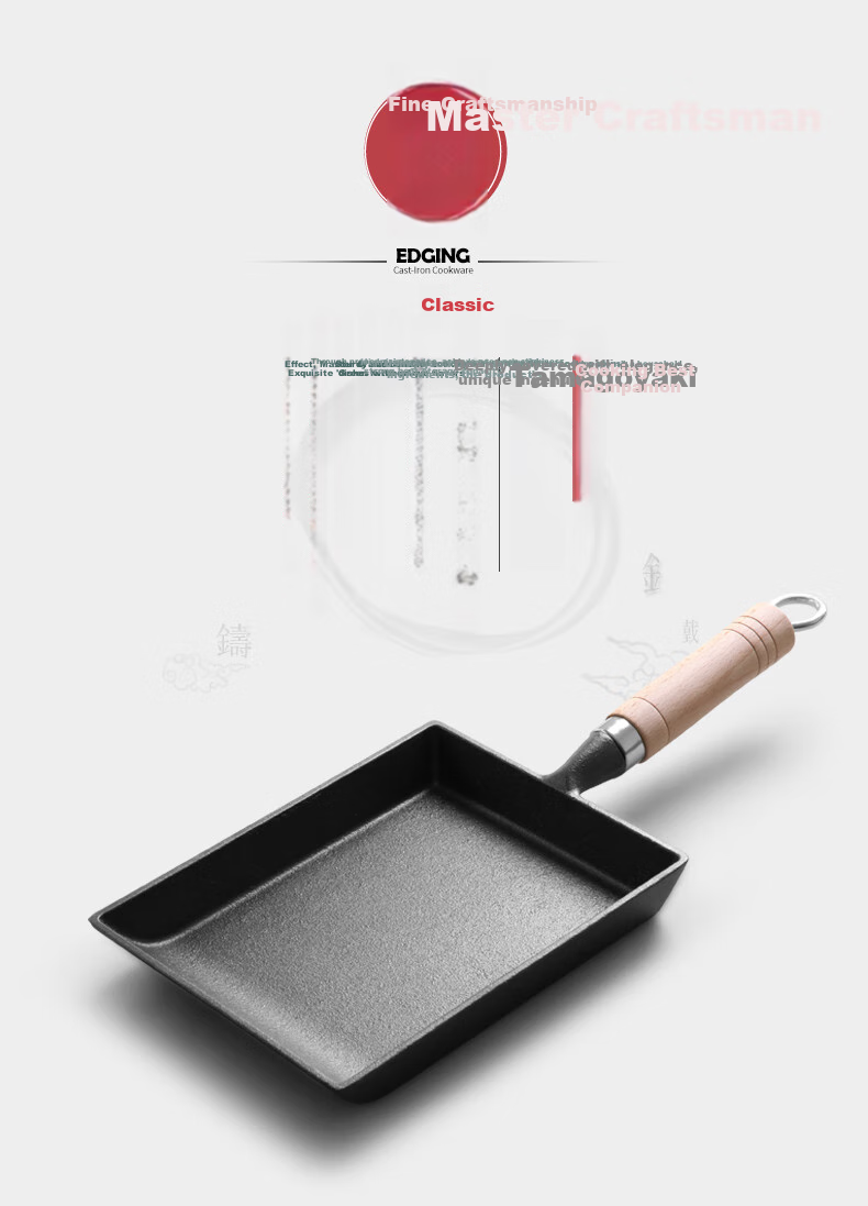 Dianjiang Square Cast Iron Wok, Uncoated Non-Stick Pan, Breakfast Egg Roll Pan, Thick Egg Pan, Flat-Bottom Frying Pa 1