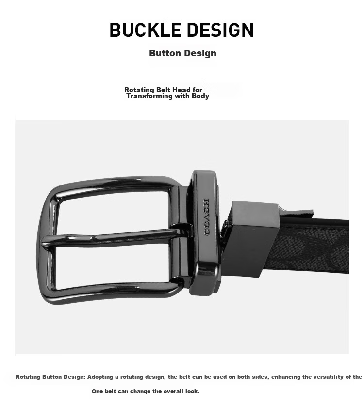 COACH [Brand Direct Supply] Men's Belt Card Holder Gift Box Set, 35MM Black And Gray Color Block, CW351 New Year Gift 3