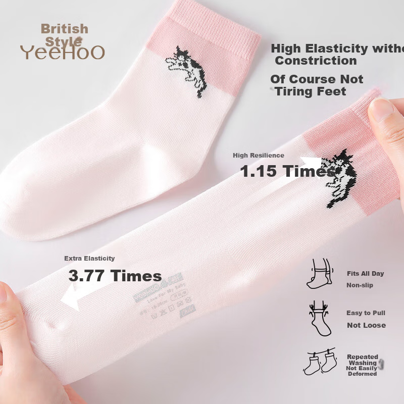 Ying's Kids Antibacterial Deodorant Mesh Socks 6-12 Years Summer Thin Mid-Calf Socks 3 Pairs Unisex