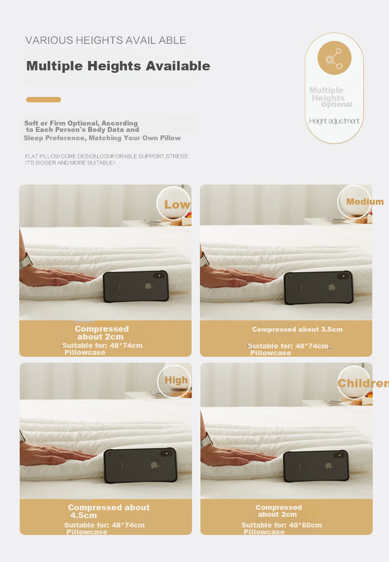 BEYOND Home Textile Pillow Core, Washable All-Cotton Embroidered Soft Pillow Core, Low Pillow Stand Tall Style, Single Pack, Lianyi 48*74cm 6