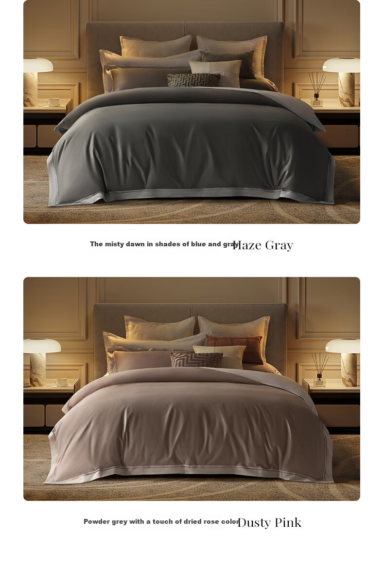 Canasin Four-Piece Bedding Set, Five-Star Hotel Pure Cotton 60-Count Grade A Long-Staple Cotton Bedding Double Duvet Cover, Smog Blue, for 1.5-Meter Bed 9