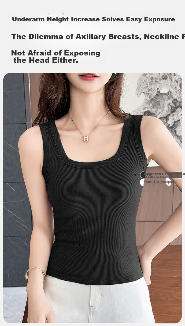 BOPRUIEY Women's Camisole Tank Top with Built-In Bra Pads, Thin Summer Undershirt, Sleeveless Sports Bralette for Layering Or Outer Wear 8