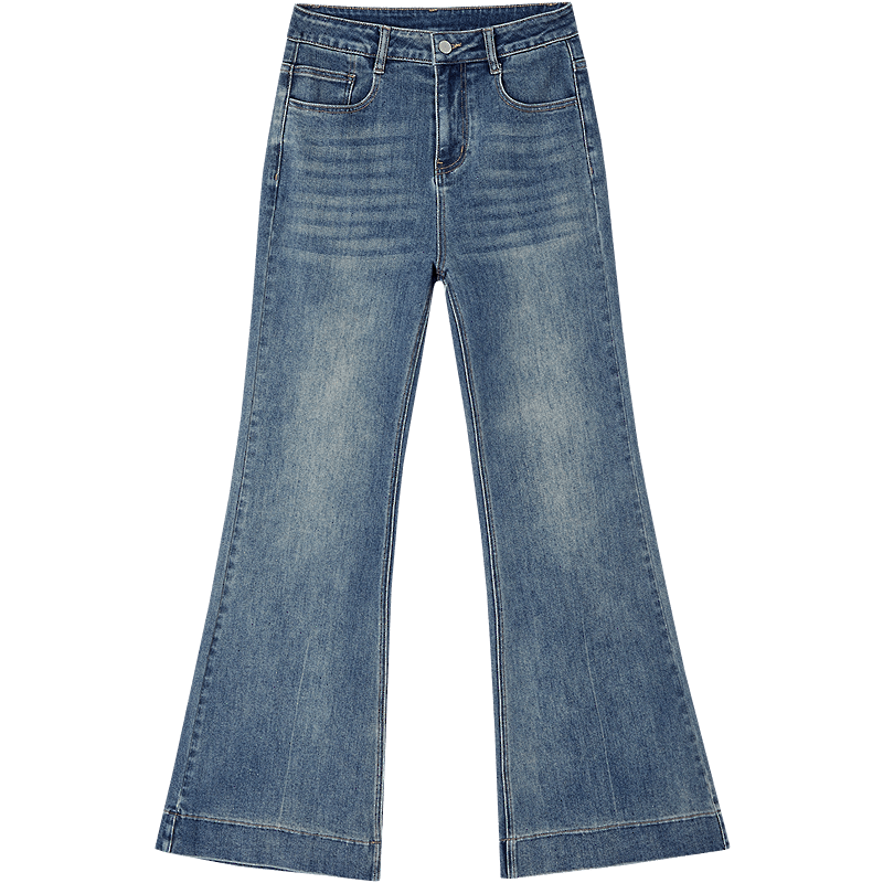 Demana Long Leg Flared Jeans Autumn Korean Style Cloud Oxygen Cotton High Waist Vintage Washed Textured Stitching Women's Denim Pants