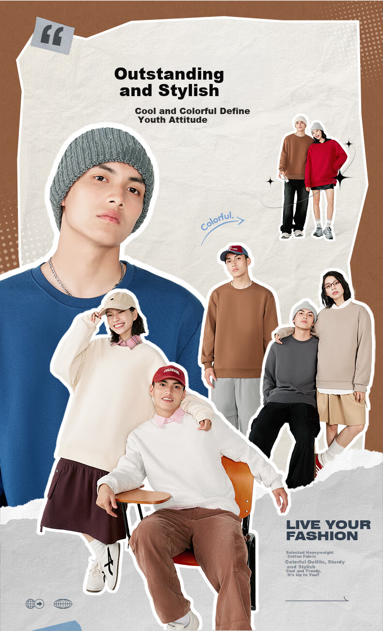 JEANSWEST LIFE Zhenweisi Crew Neck Sweatshirt for Men, Spring And Autumn Heavyweight Crisp Hoodless Jacket, Youth Outdoor Loose Top 3