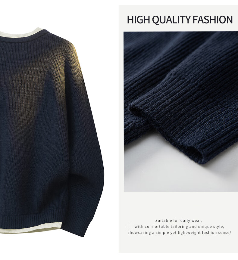 :CHOCOOLATE IT Fake Two-Piece Sweater Men Autumn Trendy Patchwork Loose Comfortable Knit Jacket Black 2XL 3