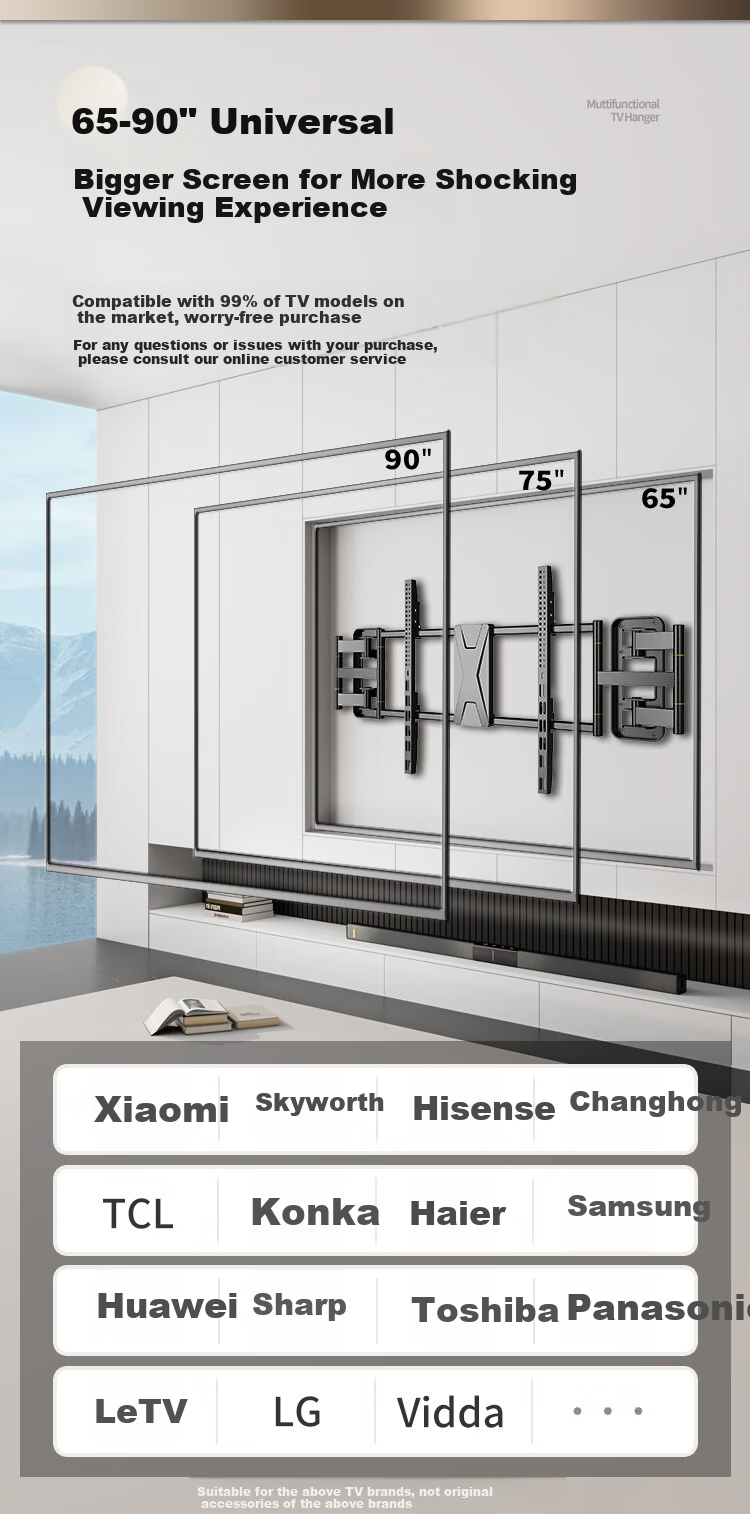 TAZD 65-90 Inch TV Mount, Extendable Bracket, Thickened Large Span Wall Plate, Stretching Internal Embedded Rotating Bracket, Suitable for Hisense, TCL, Leiniao, Huawei, Xiaomi, Skyworth And Others 11
