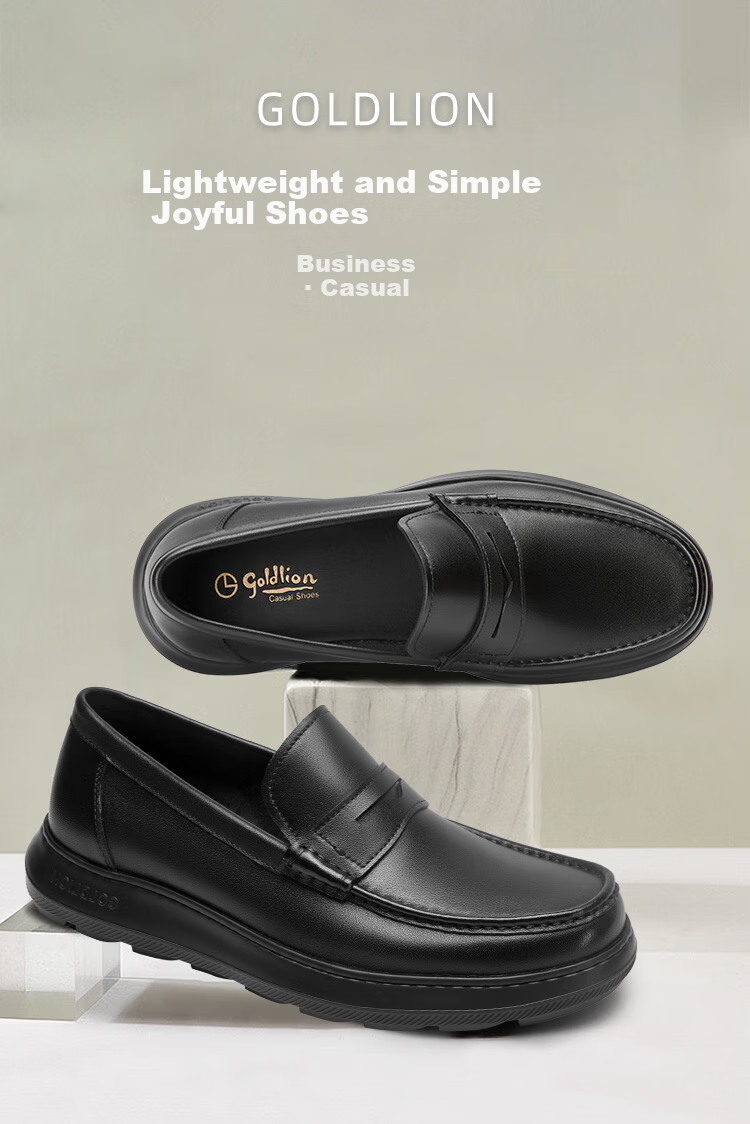 Goldlion Men's Shoes, Business Leather Shoes for Men, Lightweight Comfortable Wear-Resistant Loafers G521510417AAB Black Size 44 1
