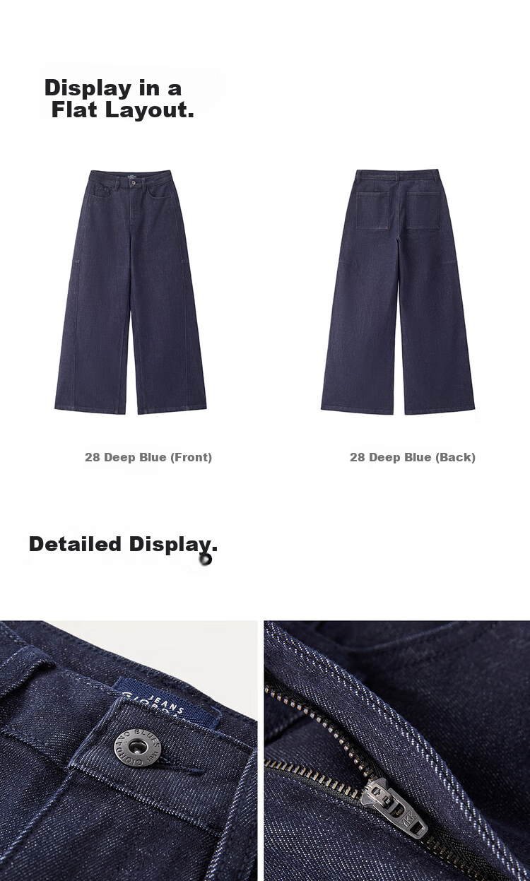 Giordano Original Color Jeans for Women, Heavyweight Micro-Stretch High-Waist Pants, Lazy Wide-Leg Jeans 05415686 16