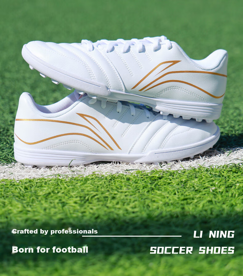 Li-Ning Soccer Shoes for Adults, Men's Cleats, Big Kids And Teenagers, Professional Competition Training Shoes, Non-Slip Breathable Studs, White, Size 44 2
