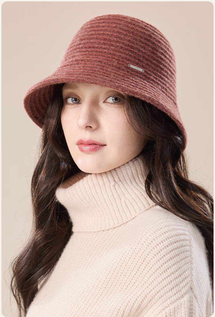 JIUMU Sheep Wool Warm Fisherman Hat Autumn Winter Slim Face Bucket Hat Elegant Fedora Winter Windproof Cold Resistant Hat for Women 15