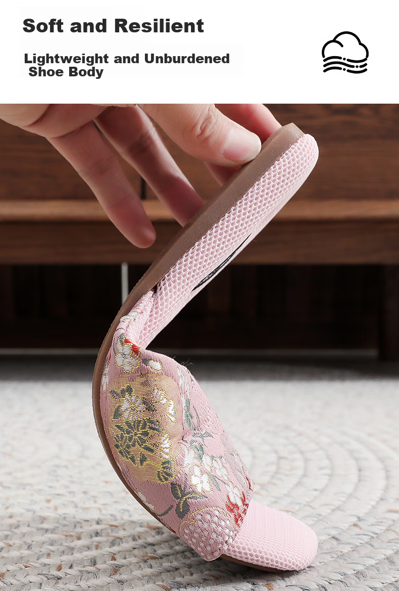 Hengyuanxiang Ethnic Style Slippers, Summer Embroidered Home Indoor Breathable Non-Slip Cowhide Sole Sandals for Women, Pink, Size 36-37 6