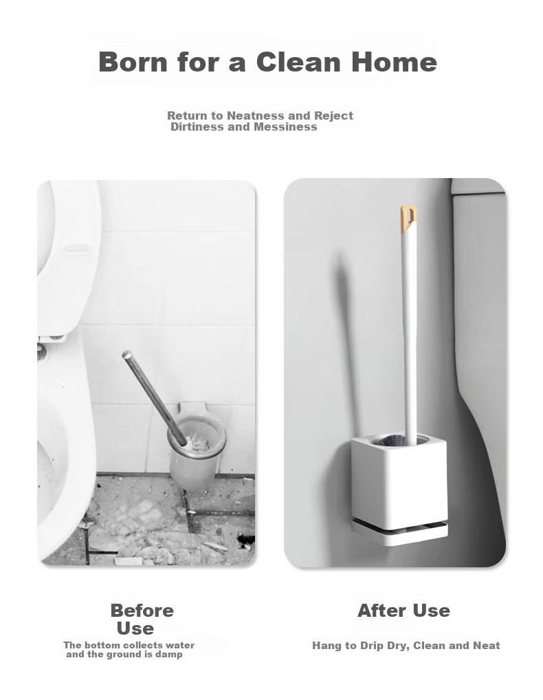 Aimeiya Toilet Brush, Bathroom Cleaning Brush, Long-Handled Wall-Mounted Toilet Cleaner with Base, Gray 1