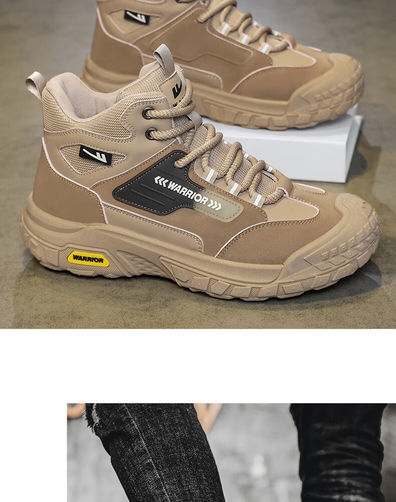 Warrior Official Men's Shoes 2025 Winter Fashion Classic High-Top Outdoor Work Shoes Men Khaki Size 39 2