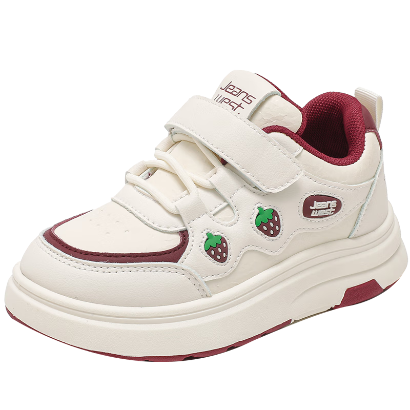 Jeanswest Kids Sweet Cute Velcro Girls' Casual Sneakers D1A006 Rice Wine Red Size 36