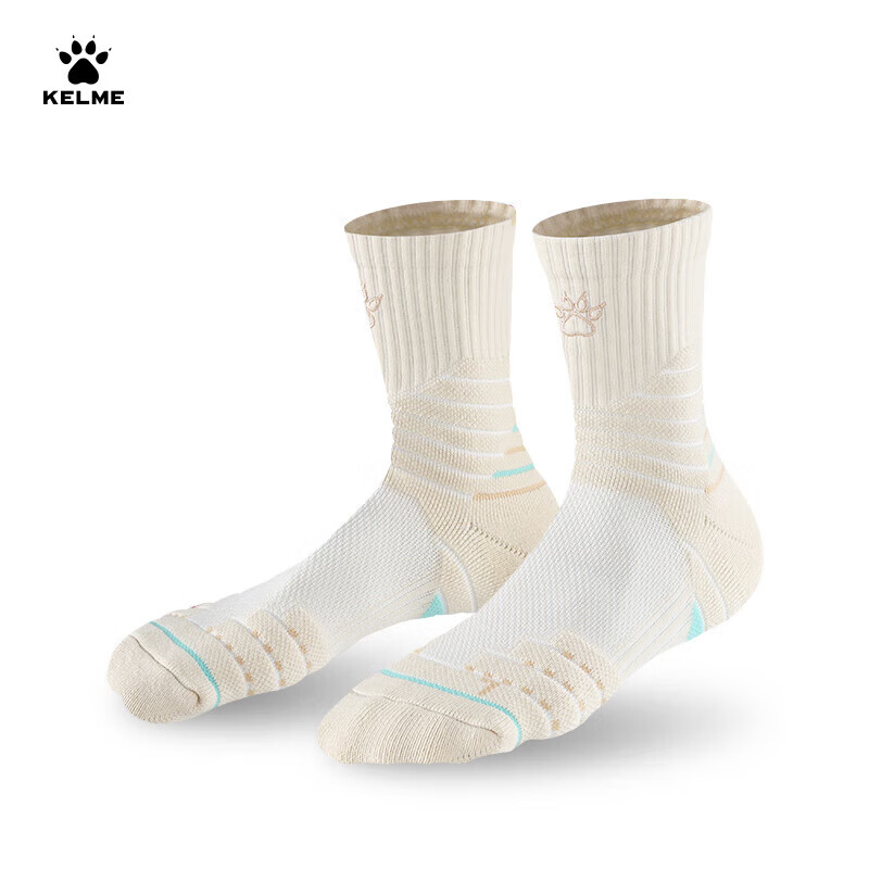 KELME Adult Basketball Socks Training Competition Thickened Breathable Wear-Resistant Non-Slip Mid-Calf Socks Beige M (34-38)