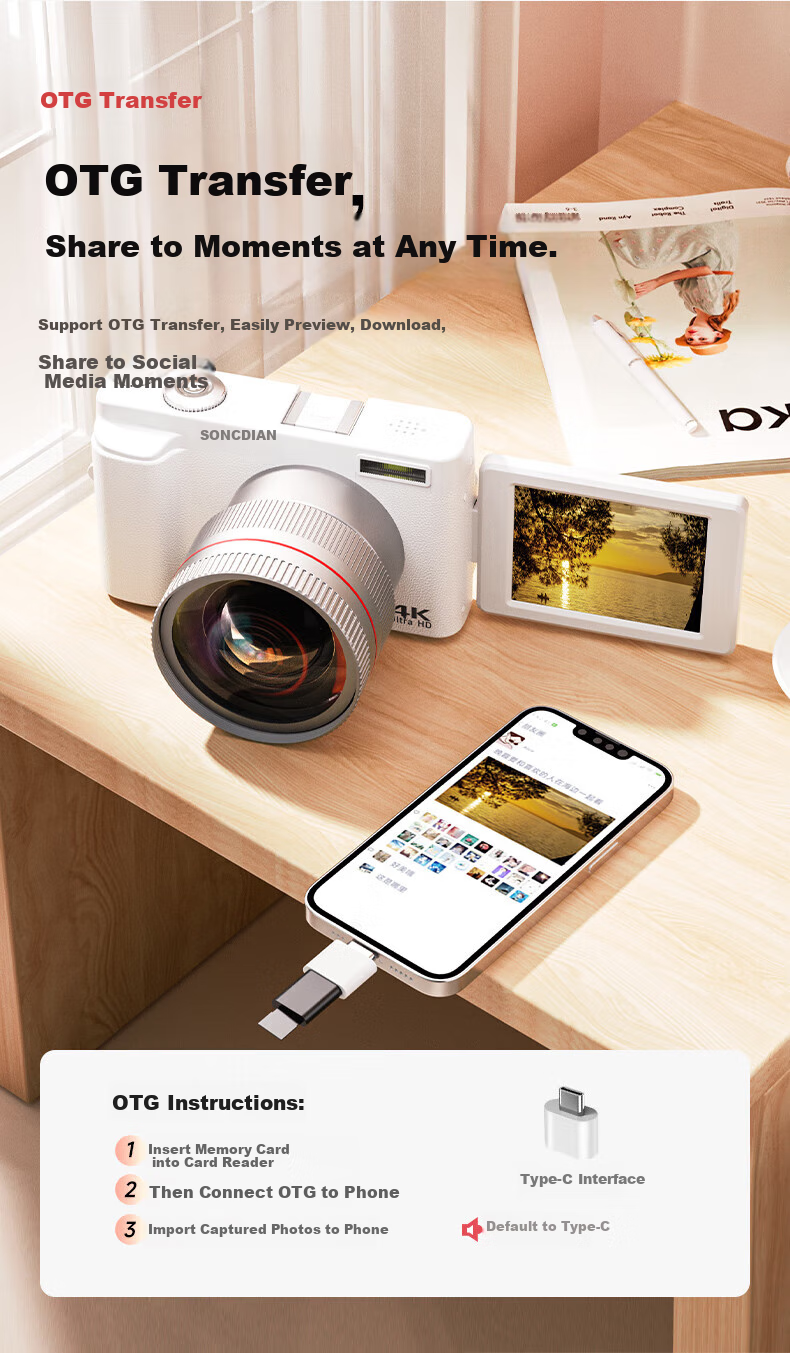 SONGDIAN Digital Camera, Replaces CCD, Entry-Level Point-And Mirrorless Vlog Camera, Flip Selfie Camera DC101AF Official Standard Configuration + Wide-Angle Lens Kit, 32GB Memory 7