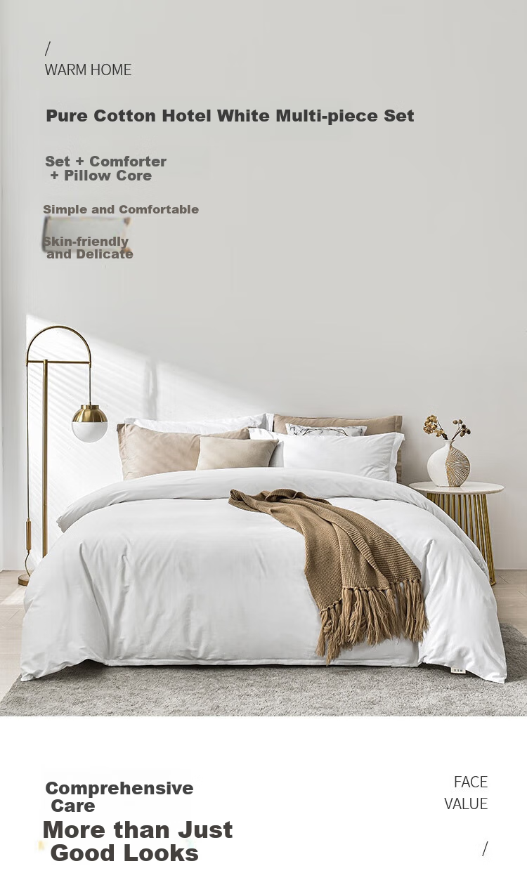 Ranpai Hotel Bedding Set of Seven Pieces, Four-Piece Set with Duvet And Pillow Inserts, Complete Double Bed Set with 4 Jin (2 Kg) Duvet for 1.5-Meter Bed, White 1
