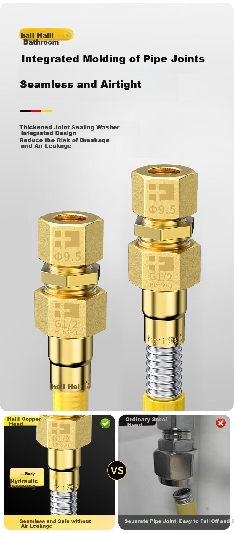 Haili 1.5-Meter Natural Gas Dedicated Flexible Pipe, Corrugated Pipe, National Standard 304 Stainless Steel Gas Stove And Water Heater Connection Hose 8