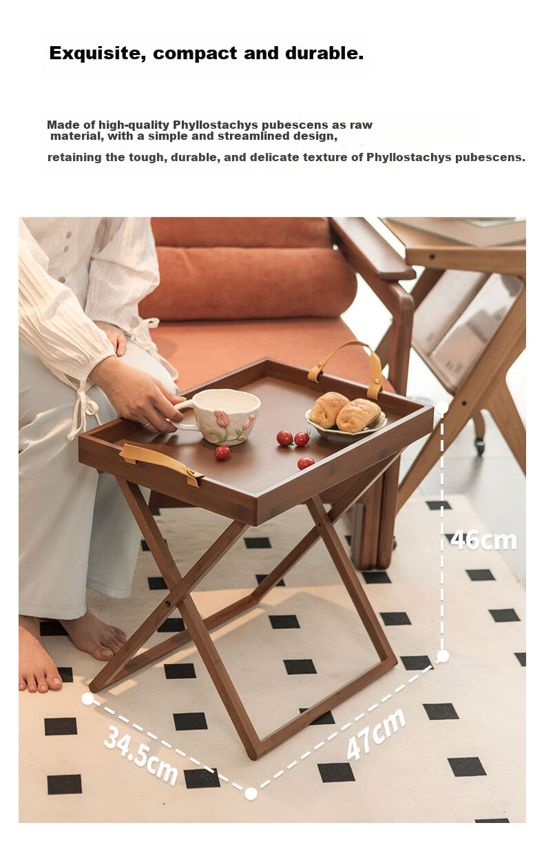 DuLu Foldable Small Coffee Table for Home, Sofa Side Table with Tray, Portable Tea Table, Outdoor Small Side Table 3