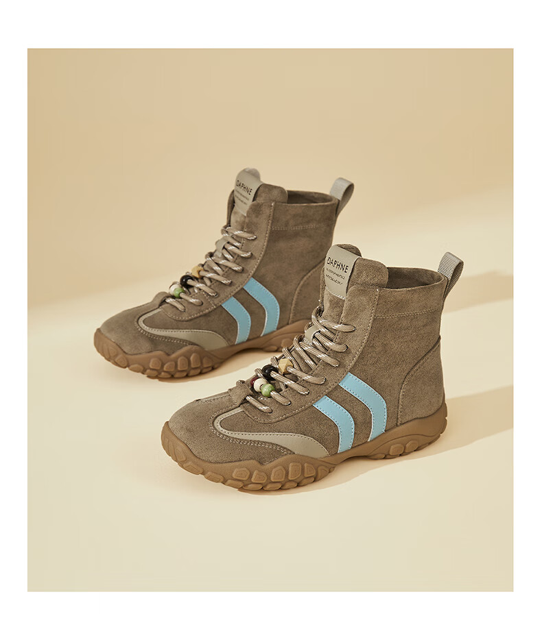 DAPHNE Vintage Versatile Fleece-Lined Short Boots Women Thick Sole Casual Sports High-Top Trainer Martin Boots Coffee Color Size 36 9