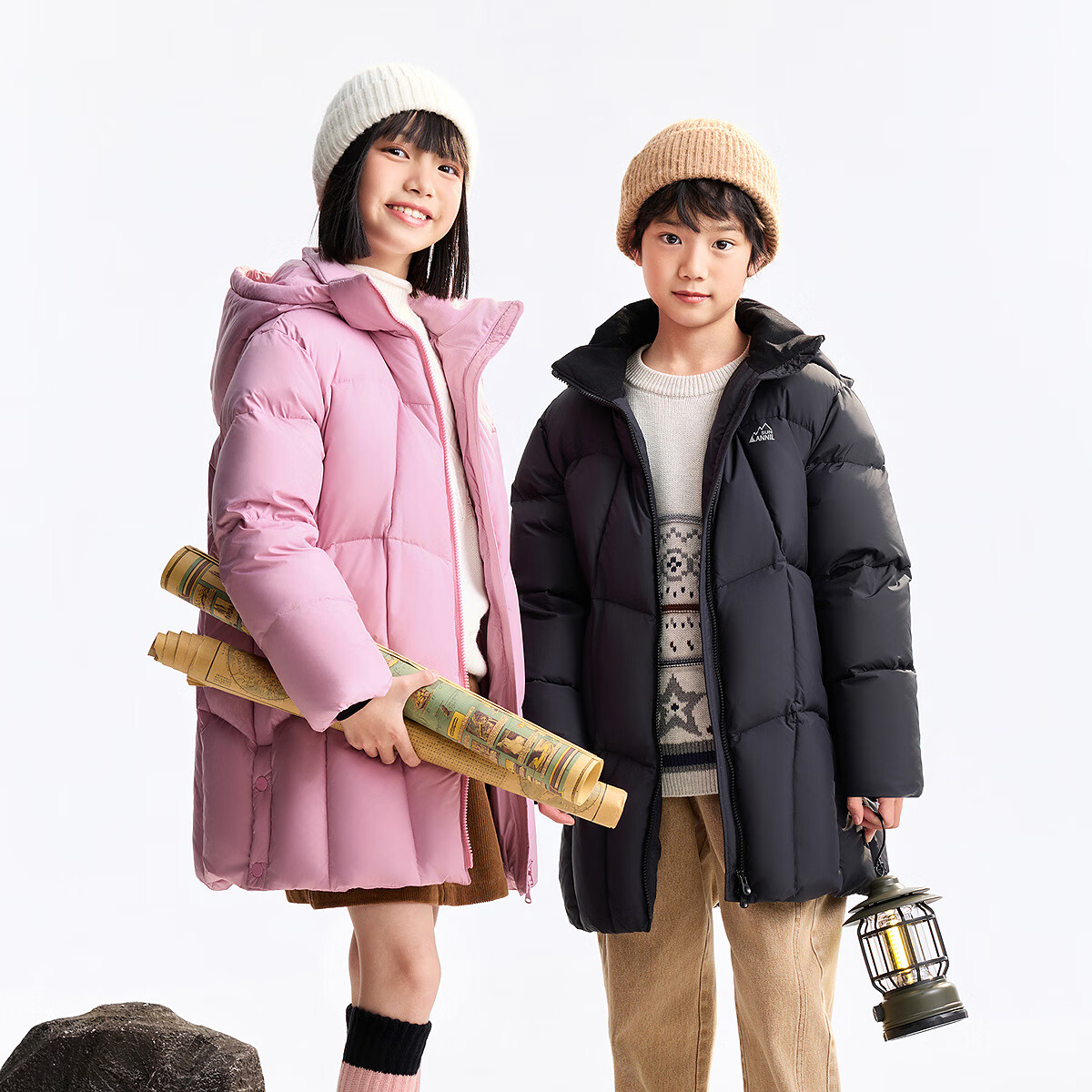 Annil Kids Long Down Jacket for Boys and Girls 2025 Winter New Style Big Kids Artistic Pink 170