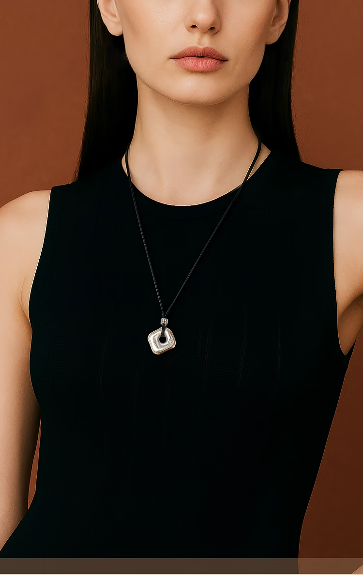 AJIDOU Women's Necklace, Same Style As in Department Stores, Silver Peace Buckle, Auspicious Lock Chain, Spring And Summer Auspicious Cloud Sweater Chain, Mid-Autumn Festival 1
