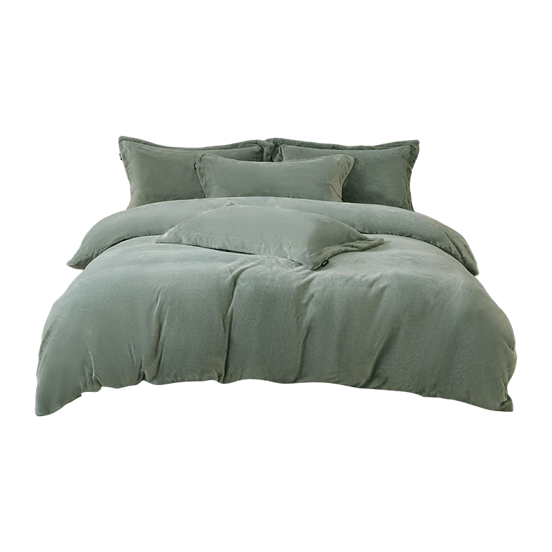 HLA A-Class 7A Antibacterial Milk Velvet 4-Piece Bedding Set Winter Thickened Coral Fleece Double-Sided Plush Double Bed Sheet and Duvet Cover Set