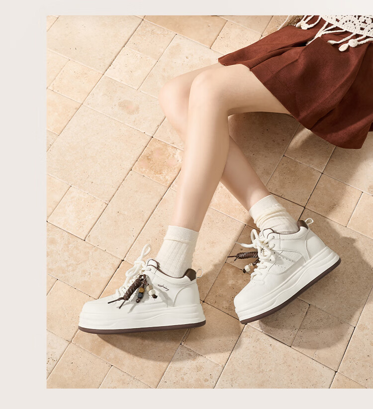 Zhuoshini Women's Thick-Soled White Sneakers 2025 Autumn New Lightweight Height-Increasing Platform Sports Shoes Beige/Brown Size 38 6