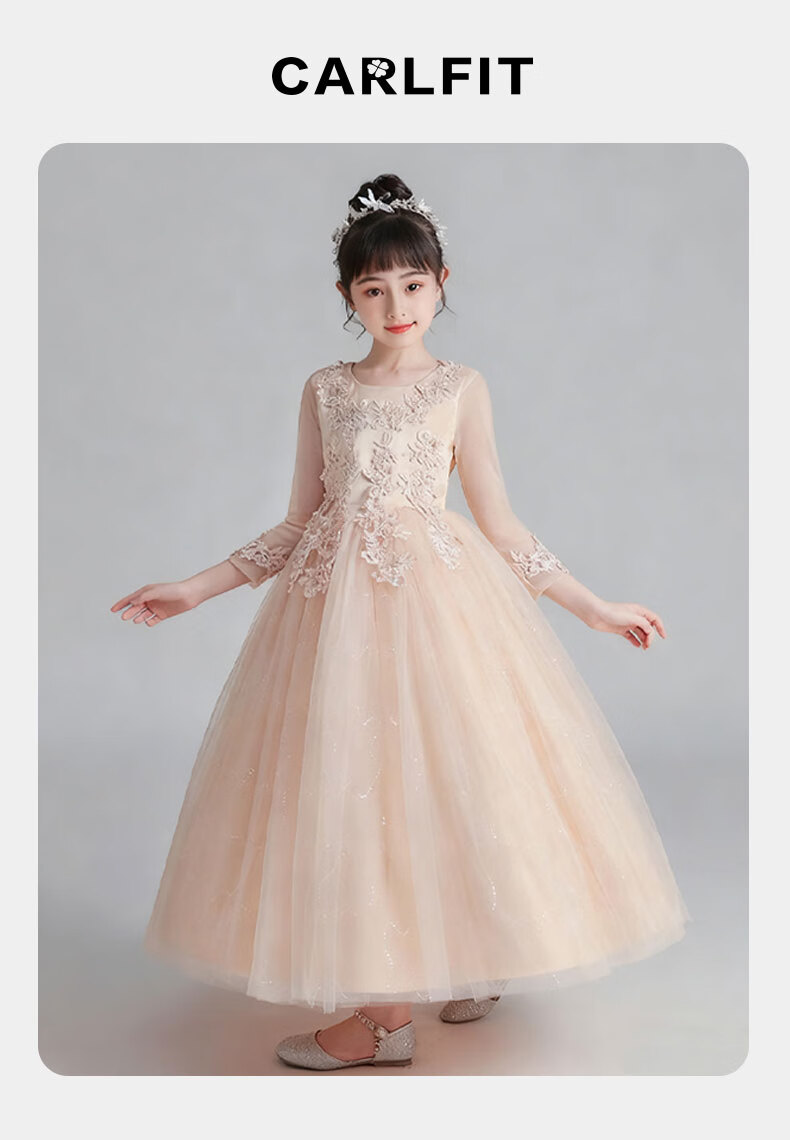 Carfit Girls Princess Dress Spring Autumn Long Formal Dress Birthday Party Piano Host Performance Dress Pink 170 1