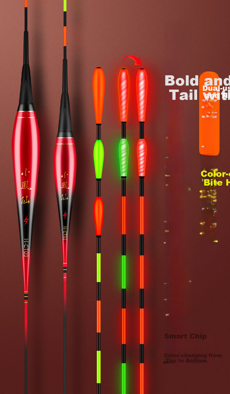 Xiaofengxian Luminous Fishing Float with Bite Indicator, Color-Changing, Eye-Catching, Thickened Hammer Head, Near-Sighted, for Elderly, Carp Fishing Float with Night Glow for Carp And Grass Carp, Electronic Float 1