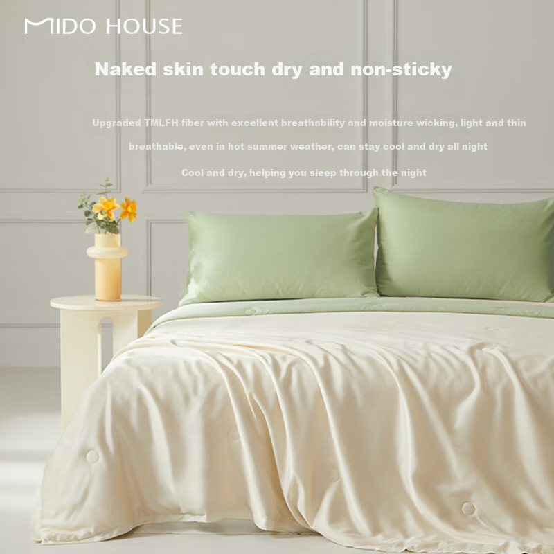MIDO HOUSE Mingdu Tencel Summer Cooling Quilt, Ice Silk Air Conditioning Quilt, Machine Washable, Bare Sleeping, Soybean Summer Thin Quilt, Jade White, 1.5x2m