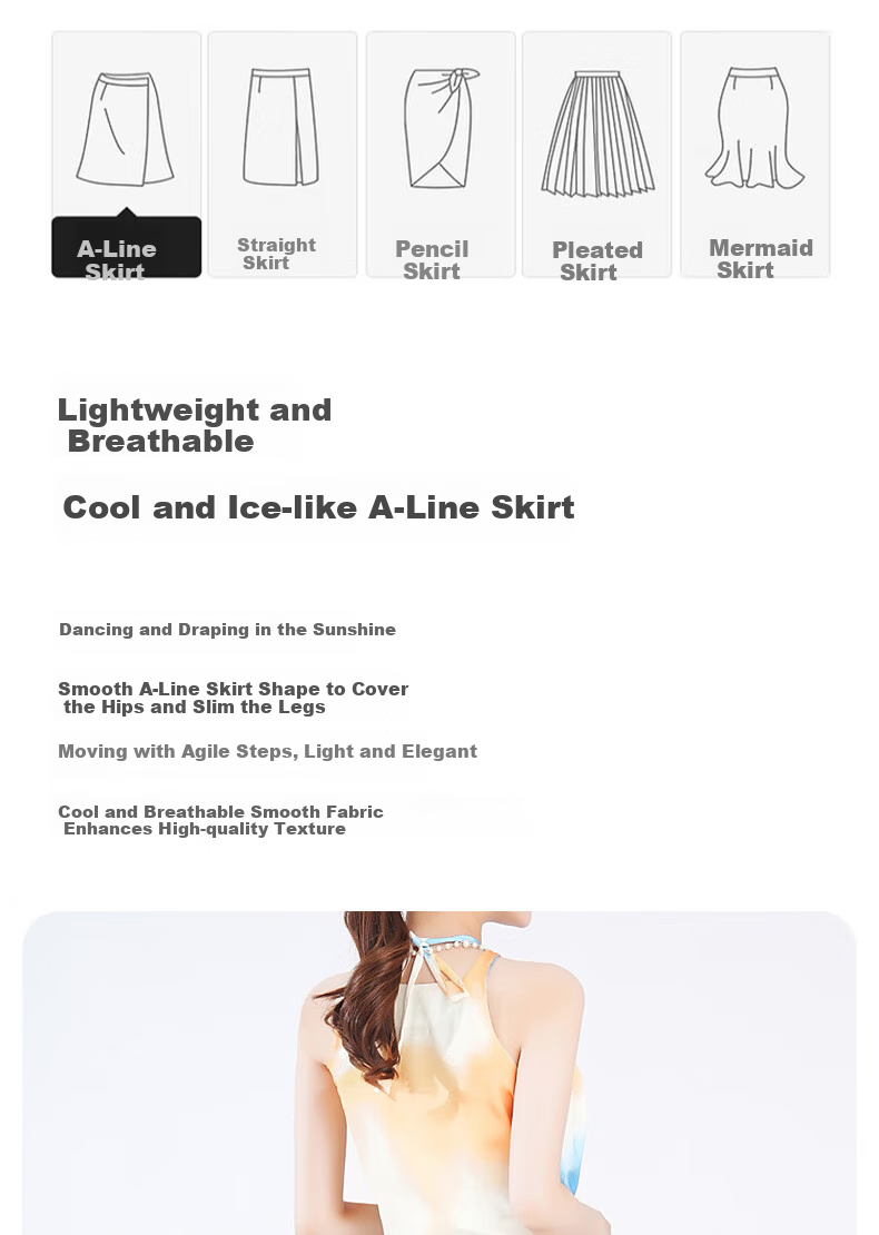 LangSha Ice Silk White Midi Skirt for Women, 2025 New Summer Thin Cool A-Line Skirt, Slimming Versatile Mid-Length Skirt 4