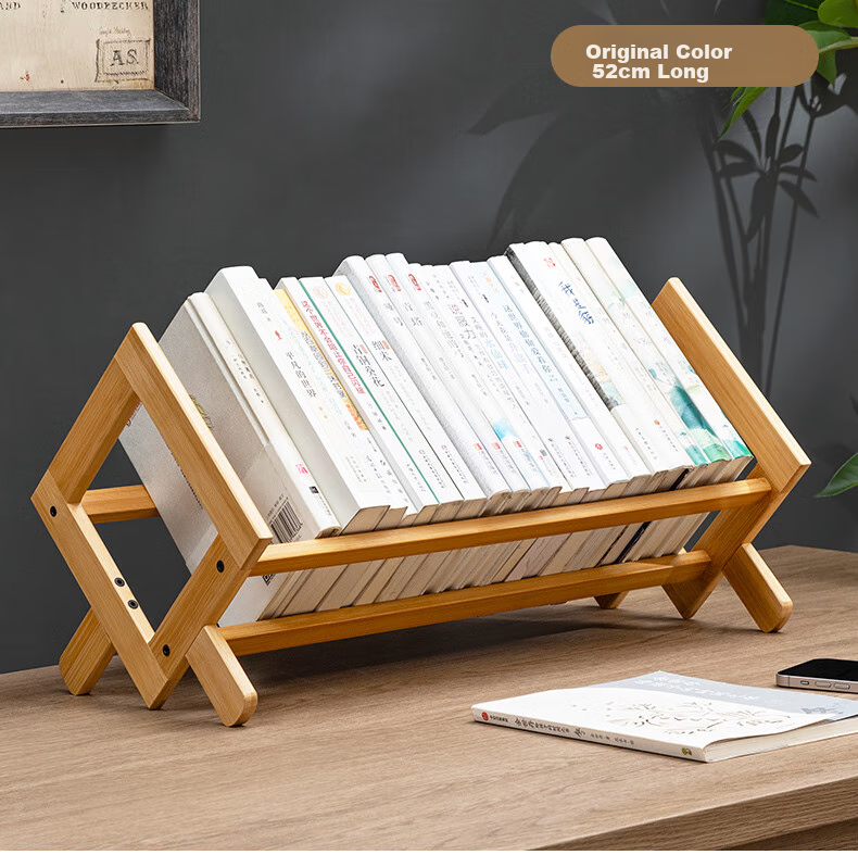 Laozhujiang Desktop Bookshelf, Simple Desk Organizer, Basic Bookcase, Student Storage Rack, Natural Color, 52cm Long 9