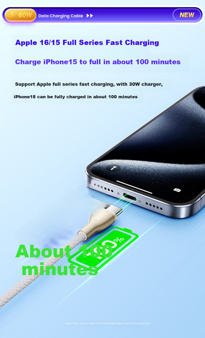 Pisen Apple 17 Charging Cable Dual-Head Type-C Data Cable PD 100W Fast Charging CTOC Car Charger Compatible with iPhone 16 Pro Max/15 Tablet Huawei Xiaomi Laptop 2