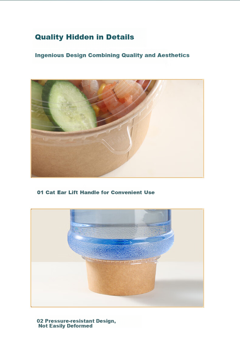 BJ Eco-Friendly Disposable Food Containers, Round, 1000ml*20 Sets, Thickened, for Takeout, Camping, Packaging, Soup Bowls 5